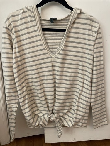 OFF WHITE Anthropologie Pullover con cappuccio sinistro del centro grigio crema a righe piccolo