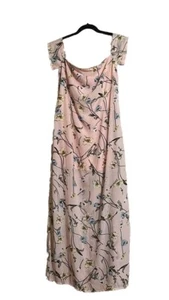 Boohoo Night Dress Sz 12 Chiffon Floral Off Shoulder Maxi Peach Special Events - Picture 1 of 7