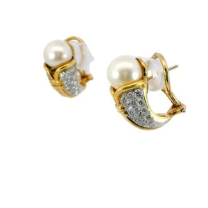 Vintage Tulip Clip on Earrings Pearl and Diamond Made in 18 Karat and Platinum - Picture 1 of 6