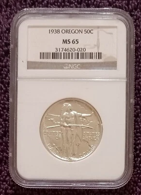 1938 Oregon commemorative half dollar, NGC MS65; "blast white" lustre - Image 1 of 2