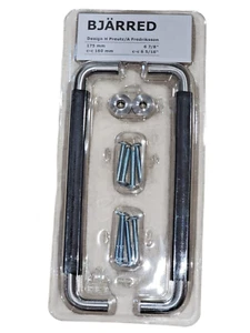 New IKEA Bjarred Drawer Handles 1 Pack 2 Stainless Steel Black Leather 6 7/8" - Picture 1 of 8