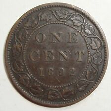 1892 CANADA ONE 1 CENT VICTORIA LARGE PENNY COIN