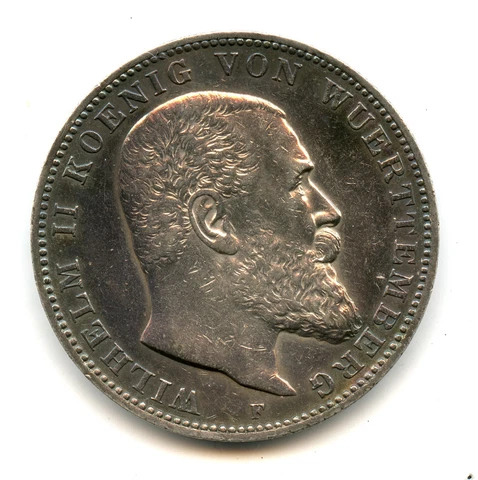 Genuine Silver 1907 Wurttemberg Germany 3 Mark | XF Condition Cover
