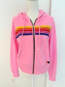 Felpa con cappuccio Aviator Nation rosa 5 righe full zip casual abbigliamento attivo comoda! - Foto 1 di 6