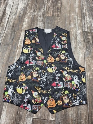 Vtg Halloween Looney Tunes Vest Tweedy, Taz, Bugs, Daffy Black Size S/M Flaw  - Image 1 of 4