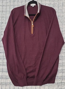 Peter Millar Burgundy Red Lightweight 1/4 Zip Wool Sweater Men's Large Pullover - Picture 1 of 3