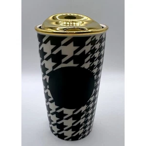 Starbucks Gold Lid Houndstooth Ceramic Travel Mug 12oz 2015 Limited Edition - Picture 1 of 6