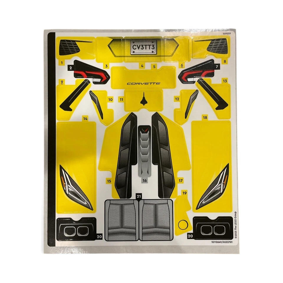 NEW LEGO | Sticker Sheet for Set 42205 Technic Chevrolet Corvette Stingray - Image 1 of 1