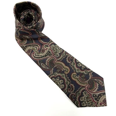 Vintage HATHAWAY Mens Silk Necktie Navy Blue/Red Paisley 56” USA Made - Image 1 of 4