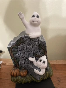 Vtg Ceramic I’m Outta Here Ghosts Tombstone Holland Mold Halloween Grave NO CORD - Picture 1 of 9