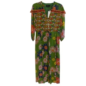 Anthropologie Emily Lovelock Jennifer Maxi Dress Size Med 6/8 Green Floral Heart - Picture 1 of 14