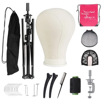 23 Inch Wig Stand Tripod with Head,Canvas Wig Head,Wig Head Stand with Manneq... - Image 1 of 4