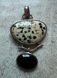 Sterling Silber WK WHITNEY KELLY Dalmatiner Jaspis Onyx Anhänger C2 - Bild 1 von 5