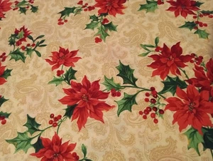 ViP Vintage Christmas Fabric Poinsettia Fabric Christmas Paisley Fabric 44x48 - Picture 1 of 2