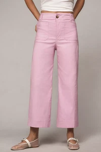 NWT Anthropologie Raspberry Lt Pink Colette Cropped Wide-Leg Pants, $120 NEW! - Picture 1 of 49