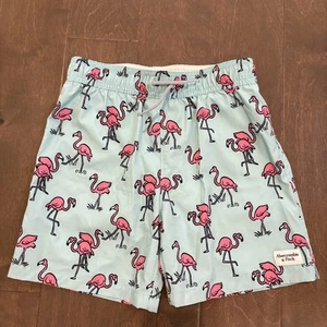 Abercrombie Kids Swim Shorts Boys 9/10 Blue Pink Flamingo Trunks Beach Pool Fun - Picture 1 of 13