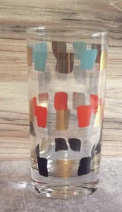 Mid-Century Gold Turquoise Orange Black Squares Swanky Swigs Glass Tumbler B80 - Picture 1 of 1