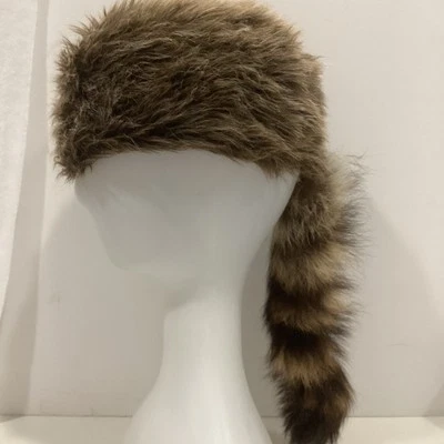 Plush Textile Hat  Kids Size Hat  Faux Raccoon Tail - Image 1 of 4