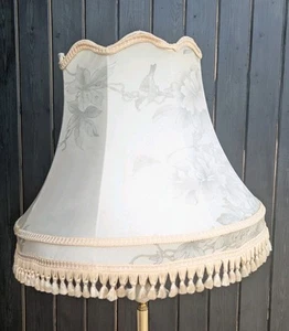 Large Cream White Print Vintage Lampshade Retro Antique Traditional Fringe - Picture 1 of 4