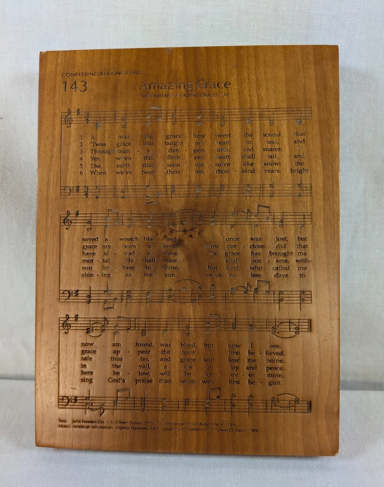 Amish Laser Wood Engraved Hymn Sheet Music Cherry Wood Song Amazing Grace Gift - Image 1 of 4