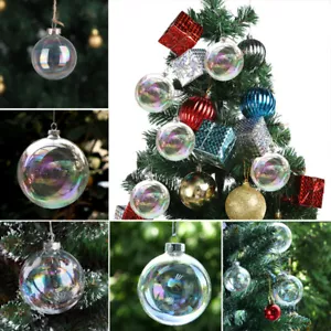 5PCS 8cm Christmas Baubles Iridescent Clear Glass Ball Fillable Hanging Ornament - Picture 1 of 11