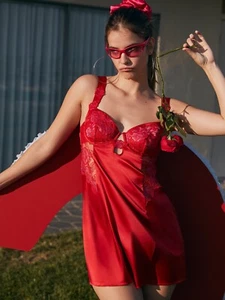 VESTIDO SIN MANGAS FOR LOVE & LEMONS TALLA M VICTORIA'S SECRET CORDELIA ROJO NUEVO - Imagen 1 de 6