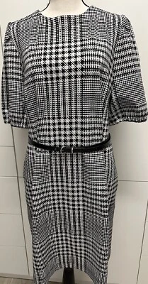 Vestido Vaina Ann Taylor LOFT Blanco y Negro Espiga Puff Corto Slv Con Bolsillos Foto 1 de 4