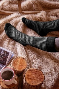 Heat Holder Ladies Boot Socks-Knee High-Black/cream sz 5-9-Men sz 4-8-NEW - Picture 1 of 15