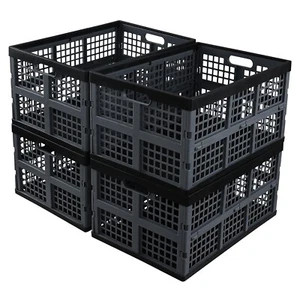 Idotry 4X 42L Plastic Folding Storage Crate Stackable Collapsible Storage Basket - Picture 1 of 9