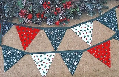 Navidad Bunting Lujo Hecho a Mano Tela de Algodón Decoración Navidad Guirnalda Estandarte Foto 1 de 4