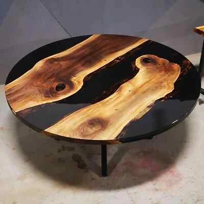 Черный эпоксидный журнальный столик для гостиной | стол ручной работы из смолы дерева современное искусство - Изображение 1 из 4