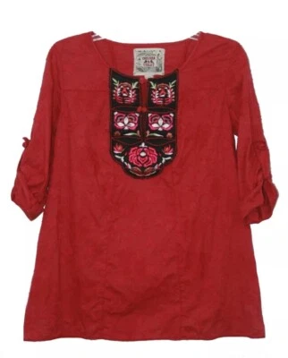 Top túnica bordada floral roja Chelsea y violeta mediana M para mujer Foto 1 de 4