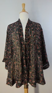 Y2K Xhilaration Black Floral Open Front Duster Top Womens Xl lx 2x Bloomcore - Picture 1 of 12
