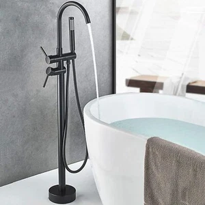 Rozin Schwarz Freistehende Armatur Badewanne Wasserhahn Dusch Armatur Handbrause - Bild 1 von 9