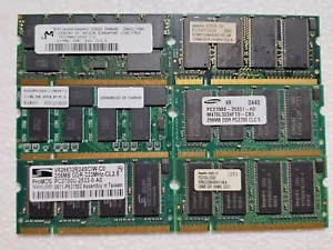 6X USED DDR MEMORY MODULES PC2100 PC2700 128MB 256MB 512MB LAPTOP PARTS - Picture 1 of 1