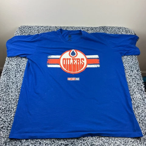 CCM Edmonton Oilers Shirt Mens 2XL XXL Blue Crew Neck Casual NHL Cover