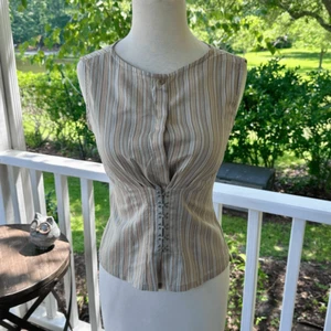 Scanlan Theodore Striped Silk Blend Corset Blouse - Picture 1 of 5