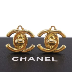CHANEL Used CC Logos Earrings Gold Clip-On 96P Vintage #AH690 S - Picture 1 of 10