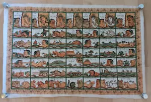 Calendario de arte popular indonesio balinés kamasano balinés vintage pintado en tela - Imagen 1 de 2