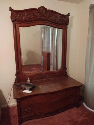 Late Victorian antique dresser with mirror and men's wardrobe - Image 1 of 3