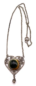 Victorian Era Operculum Shiva Shell Eye Sterling Silver Filigree Heart Pendant - Picture 1 of 10