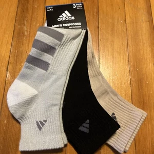 ADIDAS Men's Cushioned Athletic Quarter Socks 3 Pair shoe size 6-12 Green Black - Picture 1 of 7