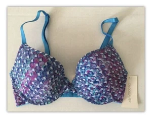  ON GOSSAMER Mesh Triple Padded Chroma Dot Turquoise Bra 019750 New NWT 32C - Picture 1 of 5