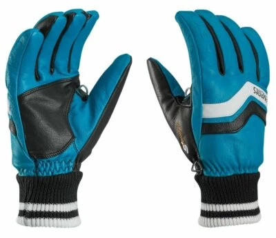 $150 Leki Progressive Iridium Trigger XS ALL Leather Ski Gloves Womens Blue