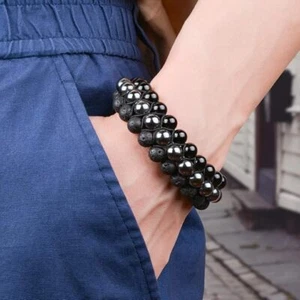 Triple Protection Bracelet: Onyx Hematite & Volcanic Stones - Adjustable, Unisex - Picture 1 of 8