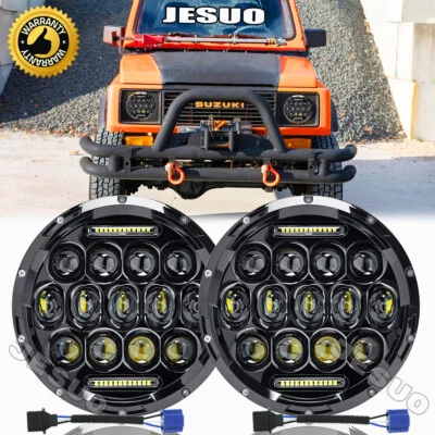 New Pair 7" inch Round LED Headlights High Low Beam For Suzuki Samurai 1986-1995 Foto 1 de 4
