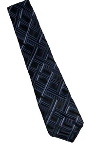 Vtg Fil a Fil Paris Blues Jacquard Geometric Design 100% Silk Cravat Tie - Picture 1 of 6