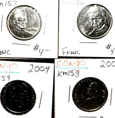 Congo (set of 4 coins) 2004 Francs KM 156-159 BU popes visit - Image 1 of 2