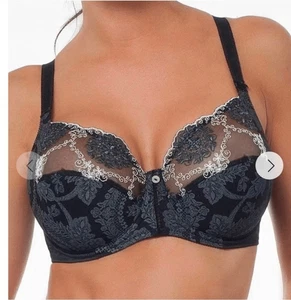 Empreinte Lilly Bra Size 32F Black Lace White Details Underwire Full Cup - Picture 1 of 6