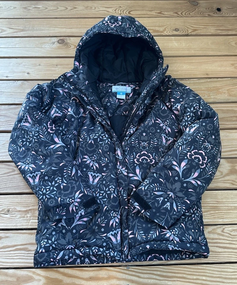 Columbia Girl’s Full zip Floral Hooded coat size M(10-12) Black E10 - Image 1 of 4